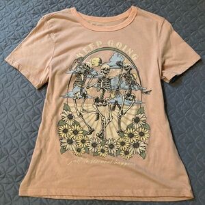 Peach Graphic Tee with Skeleton Design